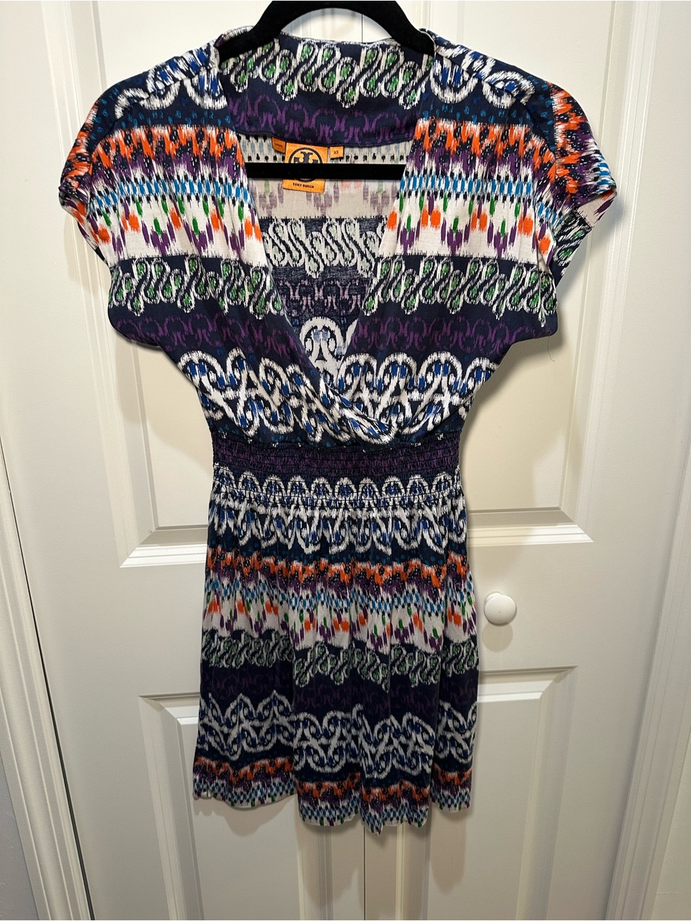 Tory Burch Purple, Navy & Orange Patterned Dress XS Y2K